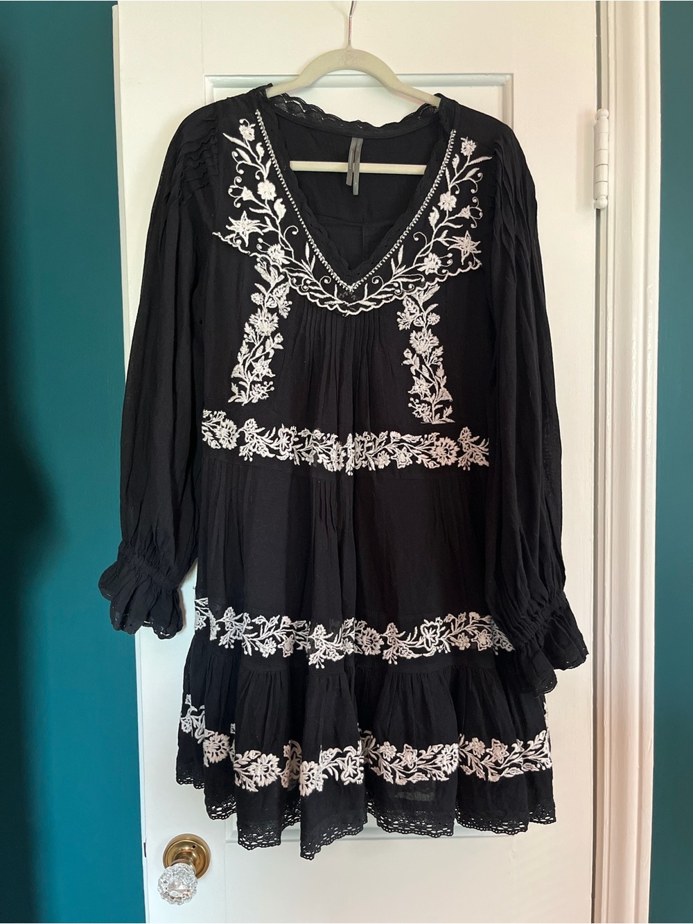 Anthropologie Black Embroidered V-Neck Mini Dress - Picture 4 of 5